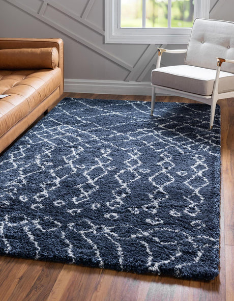 Navy Blue 4' 1 x 6' 1 Rabat Shag Rectangle Area Rug Thick Soft Touch Fluffy & Plush Shaggy Pile