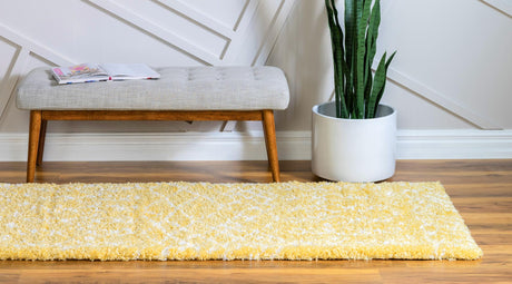 Yellow 2' 7 x 10' Rabat Shag Runner Area Rug Thick Soft Touch Fluffy & Plush Shaggy Pile Durable Geometric Carpet for Luxury Interior Design for Sale at Rug Engine