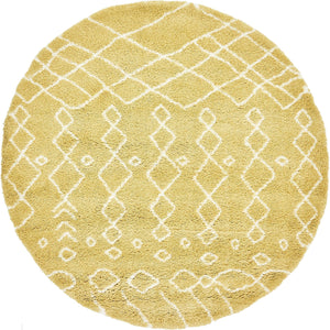 Yellow 8' x 8' Rabat Shag Round Area Rug Thick Soft Touch Fluffy & Plush Shaggy Pile