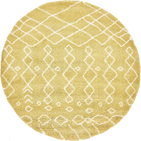 Yellow 8' x 8' Rabat Shag Round Area Rug Thick Soft Touch Fluffy & Plush Shaggy Pile Durable Geometric Carpet for Luxury Interior Design for Sale at Rug Engine