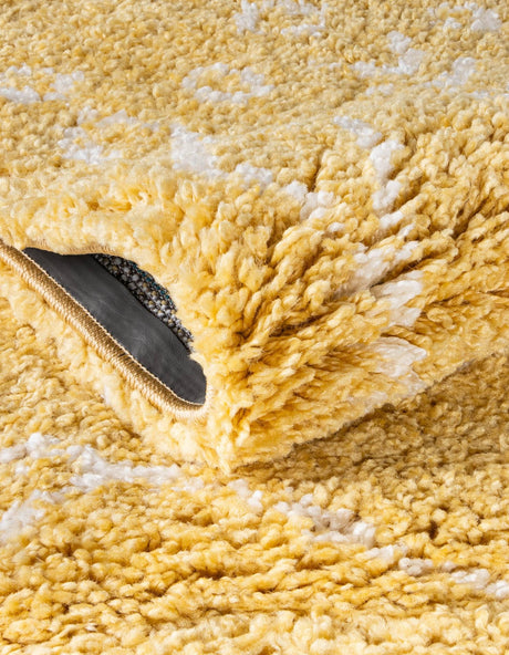 Yellow 8' x 8' Rabat Shag Square Area Rug Thick Soft Touch Fluffy & Plush Shaggy Pile Durable Geometric Carpet for Luxury Interior Design for Sale at Rug Engine