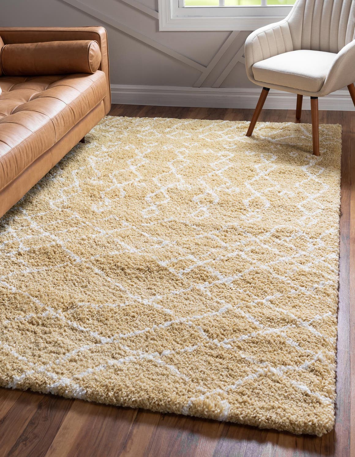 Yellow 8' x 10' Rabat Shag Rectangle Area Rug Thick Soft Touch Fluffy & Plush Shaggy Pile Durable Geometric Carpet for Luxury Interior Design for Sale at Rug Engine