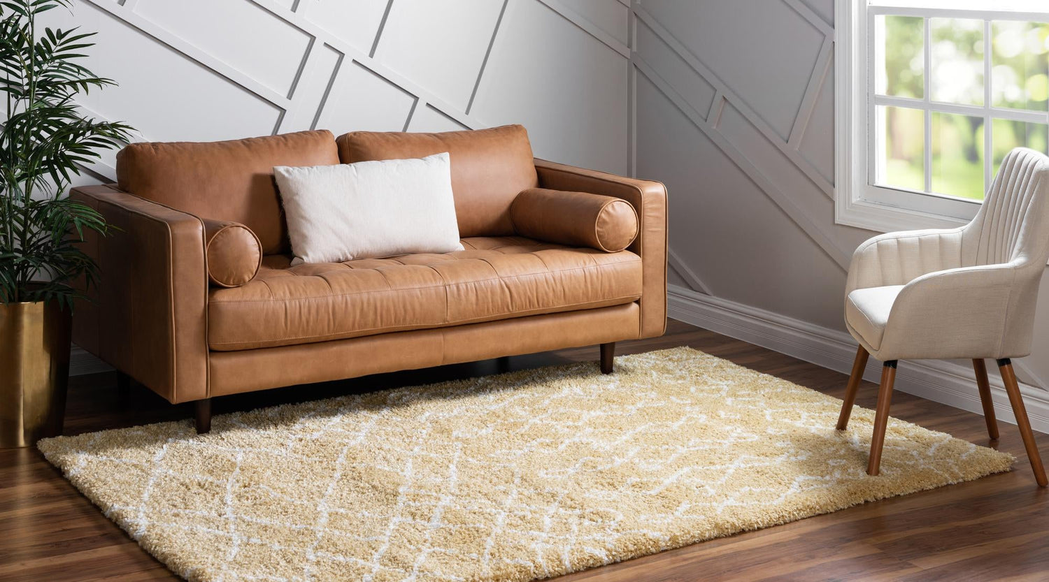 Yellow 8' x 10' Rabat Shag Rectangle Area Rug Thick Soft Touch Fluffy & Plush Shaggy Pile Durable Geometric Carpet for Luxury Interior Design for Sale at Rug Engine