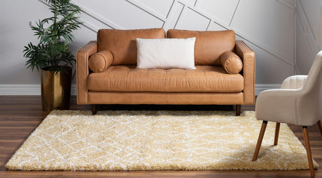 Yellow 8' x 10' Rabat Shag Rectangle Area Rug Thick Soft Touch Fluffy & Plush Shaggy Pile Durable Geometric Carpet for Luxury Interior Design for Sale at Rug Engine