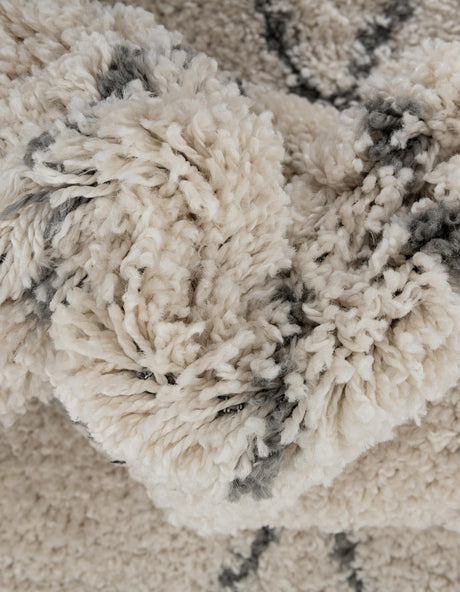 Pure Ivory 2' x 4' 1 Rabat Shag Runner Area Rug Thick Soft Touch Fluffy & Plush Shaggy Pile Durable Geometric Carpet for Luxury Interior Design for Sale at Rug Engine