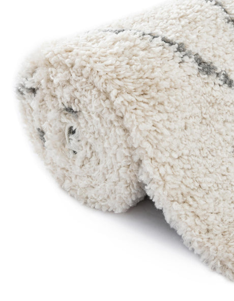 Pure Ivory 2' x 8' Rabat Shag Runner Area Rug Thick Soft Touch Fluffy & Plush Shaggy Pile Durable Geometric Carpet for Luxury Interior Design for Sale at Rug Engine