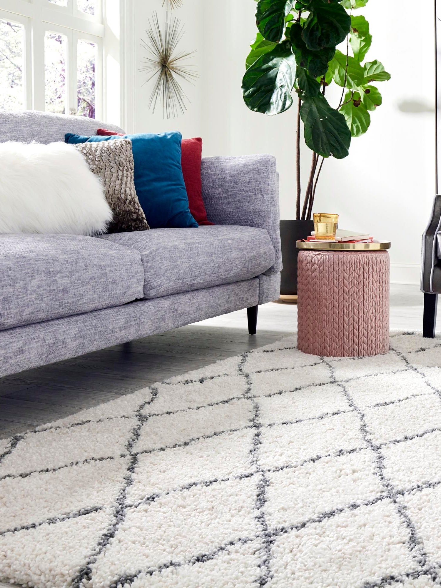 Pure Ivory 3' 3 x 5' 3 Rabat Shag Rectangle Area Rug Thick Soft Touch Fluffy & Plush Shaggy Pile Durable Geometric Carpet for Luxury Interior Design for Sale at Rug Engine