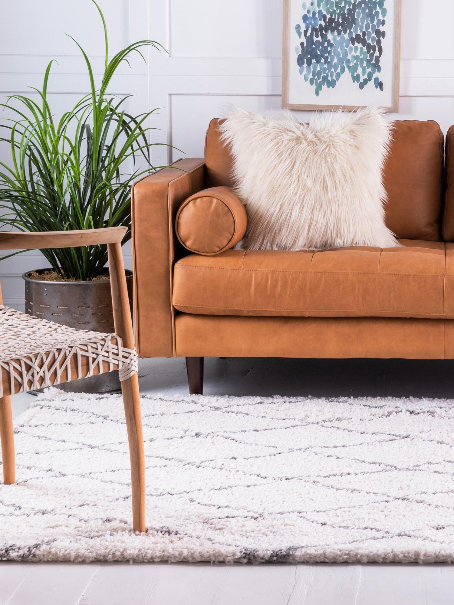 Pure Ivory 9' 10 x 13' 1 Rabat Shag Rectangle Area Rug Thick Soft Touch Fluffy & Plush Shaggy Pile Durable Geometric Carpet for Luxury Interior Design for Sale at Rug Engine