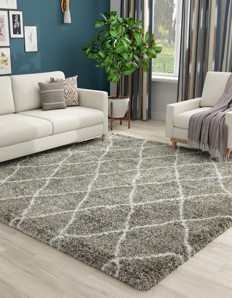 Gray 8' x 8' Rabat Shag Square Area Rug Thick Soft Touch Fluffy & Plush Shaggy Pile