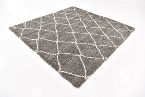 Gray 8' x 8' Rabat Shag Square Area Rug Thick Soft Touch Fluffy & Plush Shaggy Pile
