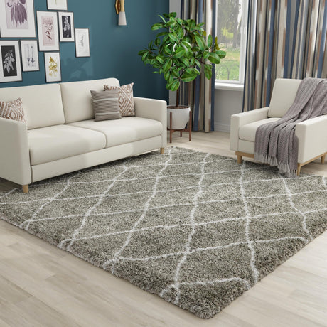 Gray 8' x 8' Rabat Shag Square Area Rug Thick Soft Touch Fluffy & Plush Shaggy Pile Durable Geometric Carpet for Luxury Interior Design for Sale at Rug Engine