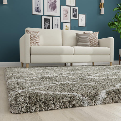 Gray 8' x 8' Rabat Shag Square Area Rug Thick Soft Touch Fluffy & Plush Shaggy Pile Durable Geometric Carpet for Luxury Interior Design for Sale at Rug Engine