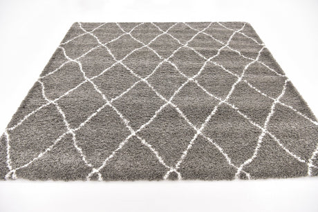 Gray 8' x 8' Rabat Shag Square Area Rug Thick Soft Touch Fluffy & Plush Shaggy Pile Durable Geometric Carpet for Luxury Interior Design for Sale at Rug Engine
