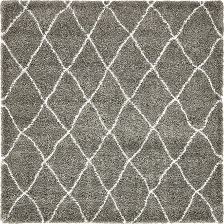 Gray 8' x 8' Rabat Shag Square Area Rug Thick Soft Touch Fluffy & Plush Shaggy Pile Durable Geometric Carpet for Luxury Interior Design for Sale at Rug Engine