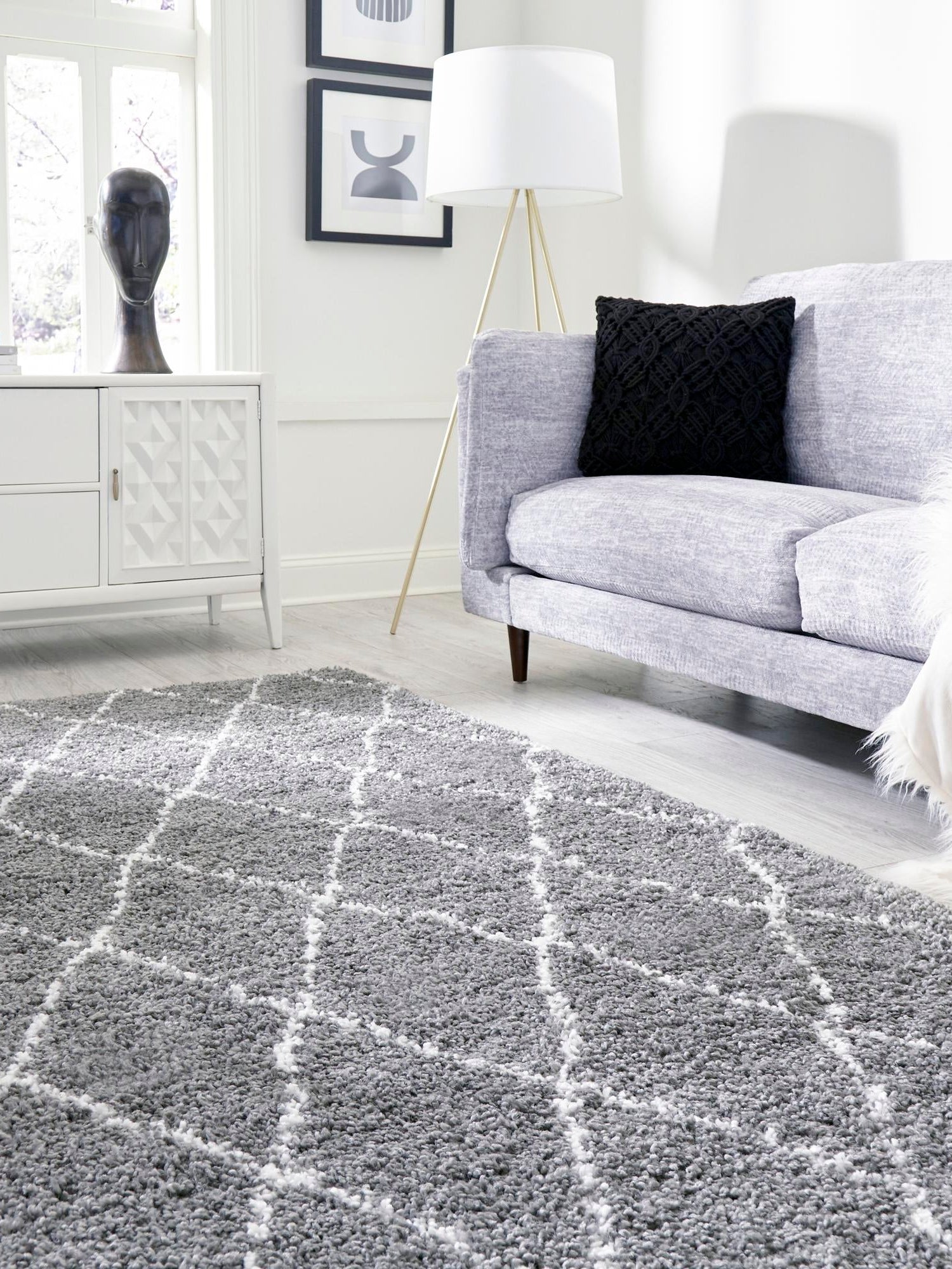 Gray 5' 1 x 8' Rabat Shag Rectangle Area Rug Thick Soft Touch Fluffy & Plush Shaggy Pile Durable Geometric Carpet for Luxury Interior Design for Sale at Rug Engine