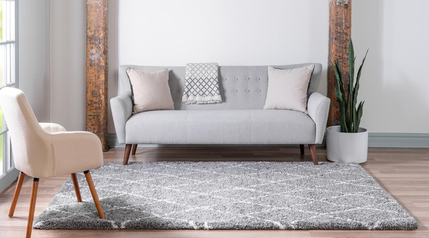 Gray 7' 10 x 10' Rabat Shag Rectangle Area Rug Thick Soft Touch Fluffy & Plush Shaggy Pile Durable Geometric Carpet for Luxury Interior Design for Sale at Rug Engine