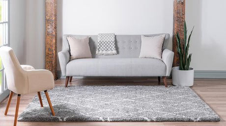Gray 4' 1 x 6' 1 Rabat Shag Rectangle Area Rug Thick Soft Touch Fluffy & Plush Shaggy Pile Durable Geometric Carpet for Luxury Interior Design for Sale at Rug Engine