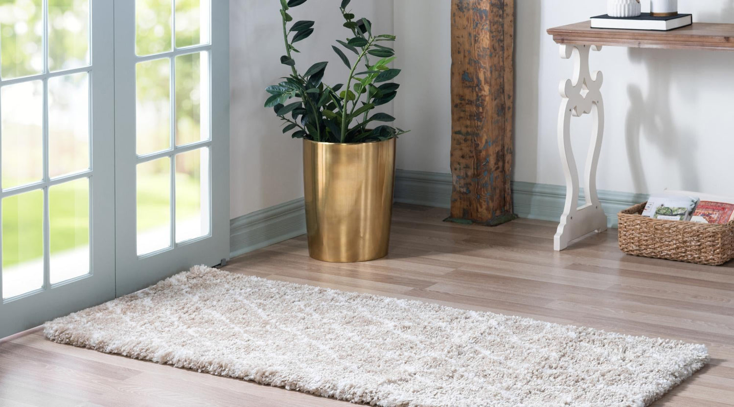 Taupe 2' 7 x 10' Rabat Shag Runner Area Rug Thick Soft Touch Fluffy & Plush Shaggy Pile Durable Geometric Carpet for Luxury Interior Design for Sale at Rug Engine