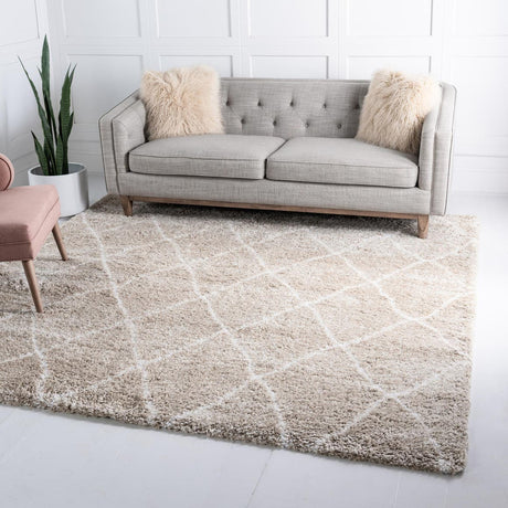 Taupe 8' x 8' Rabat Shag Square Area Rug Thick Soft Touch Fluffy & Plush Shaggy Pile