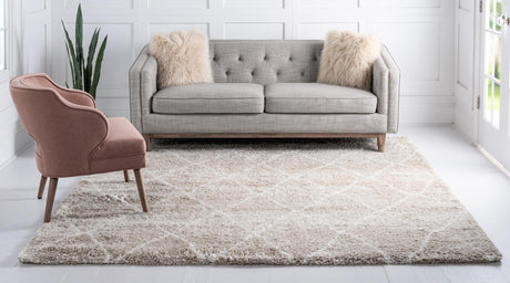 Taupe 8' x 8' Rabat Shag Square Area Rug Thick Soft Touch Fluffy & Plush Shaggy Pile Durable Geometric Carpet for Luxury Interior Design for Sale at Rug Engine
