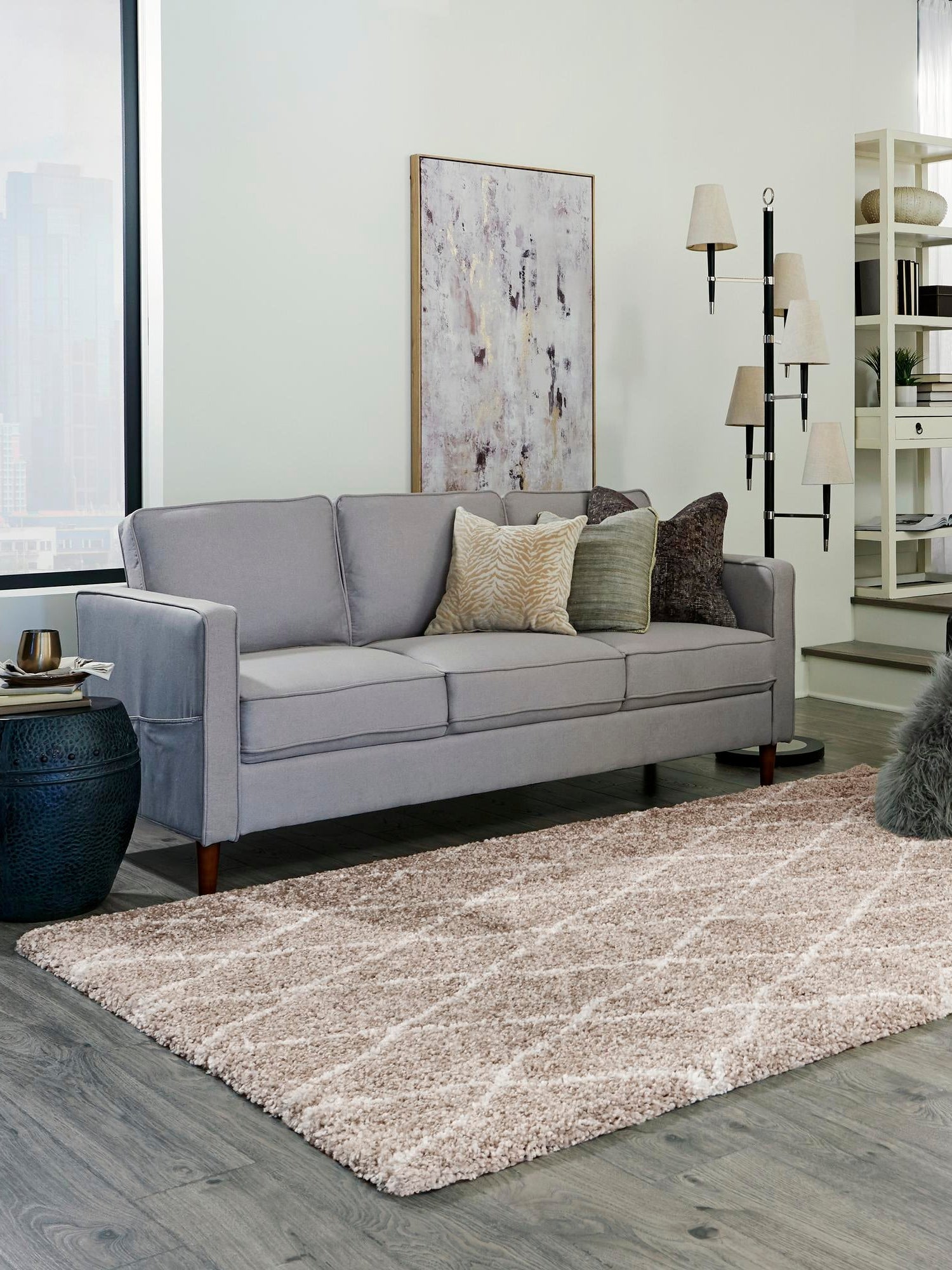 Taupe 4' 1 x 6' 1 Rabat Shag Rectangle Area Rug Thick Soft Touch Fluffy & Plush Shaggy Pile Durable Geometric Carpet for Luxury Interior Design for Sale at Rug Engine