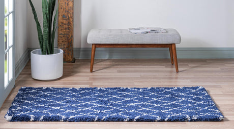 Navy Blue 2' 7 x 6' Rabat Shag Runner Area Rug Thick Soft Touch Fluffy & Plush Shaggy Pile Durable Geometric Carpet for Luxury Interior Design for Sale at Rug Engine