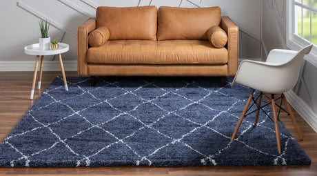 Navy Blue 8' x 8' Rabat Shag Square Area Rug Thick Soft Touch Fluffy & Plush Shaggy Pile Durable Geometric Carpet for Luxury Interior Design for Sale at Rug Engine