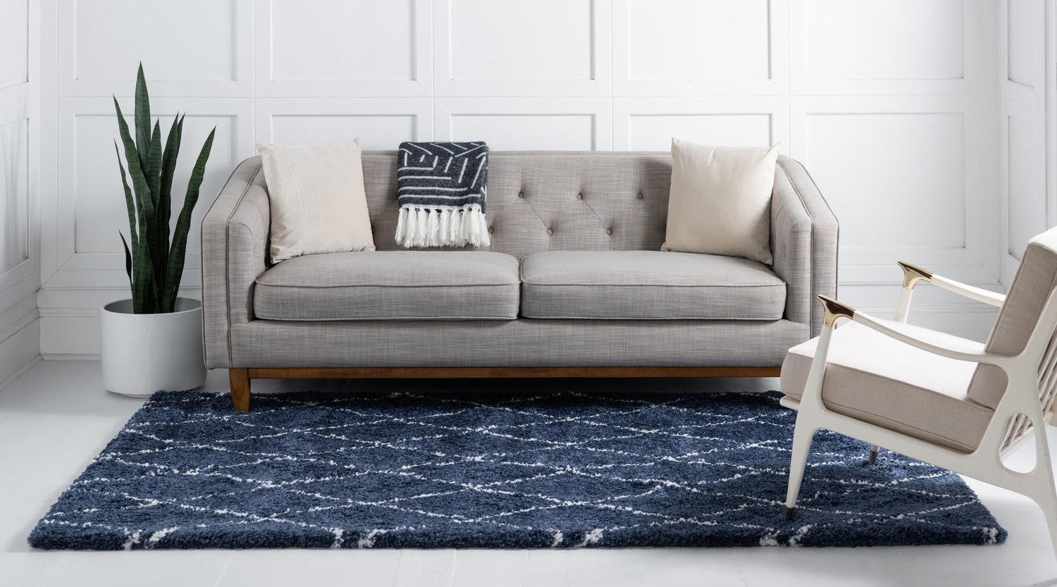Navy Blue 5' 1 x 8' Rabat Shag Rectangle Area Rug Thick Soft Touch Fluffy & Plush Shaggy Pile Durable Geometric Carpet for Luxury Interior Design for Sale at Rug Engine