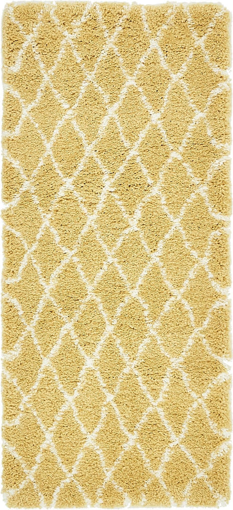 Yellow 2' 7 x 6' 1 Rabat Shag Runner Area Rug Thick Soft Touch Fluffy & Plush Shaggy Pile Durable Geometric Carpet for Luxury Interior Design for Sale at Rug Engine