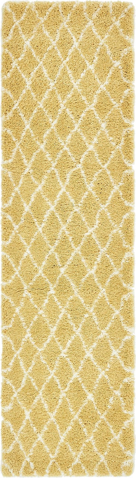 Yellow 2' 7 x 10' Rabat Shag Runner Area Rug Thick Soft Touch Fluffy & Plush Shaggy Pile Durable Geometric Carpet for Luxury Interior Design for Sale at Rug Engine