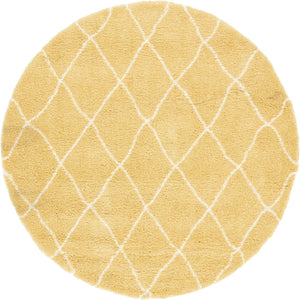 Yellow 8' x 8' Rabat Shag Round Area Rug Thick Soft Touch Fluffy & Plush Shaggy Pile
