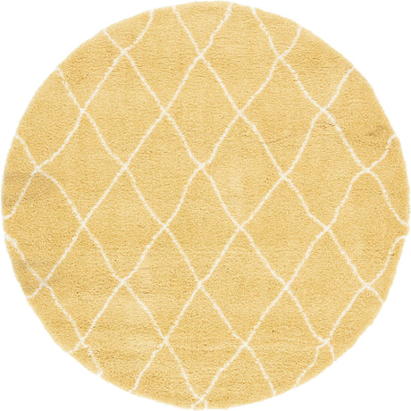 Yellow 8' x 8' Rabat Shag Round Area Rug Thick Soft Touch Fluffy & Plush Shaggy Pile Durable Geometric Carpet for Luxury Interior Design for Sale at Rug Engine