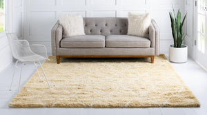 Yellow 8' x 8' Rabat Shag Square Area Rug Thick Soft Touch Fluffy & Plush Shaggy Pile