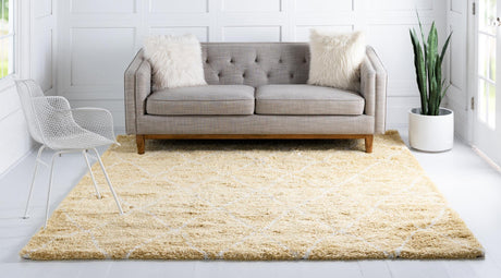 Yellow 8' x 8' Rabat Shag Square Area Rug Thick Soft Touch Fluffy & Plush Shaggy Pile Durable Geometric Carpet for Luxury Interior Design for Sale at Rug Engine