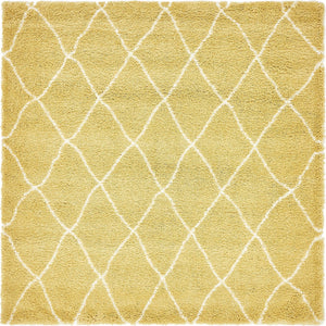 Yellow 8' x 8' Rabat Shag Square Area Rug Thick Soft Touch Fluffy & Plush Shaggy Pile