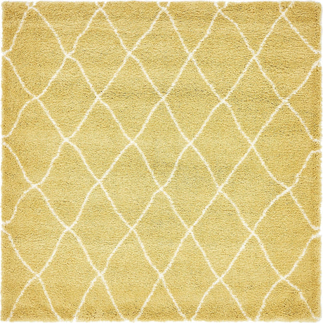 Yellow 8' x 8' Rabat Shag Square Area Rug Thick Soft Touch Fluffy & Plush Shaggy Pile Durable Geometric Carpet for Luxury Interior Design for Sale at Rug Engine