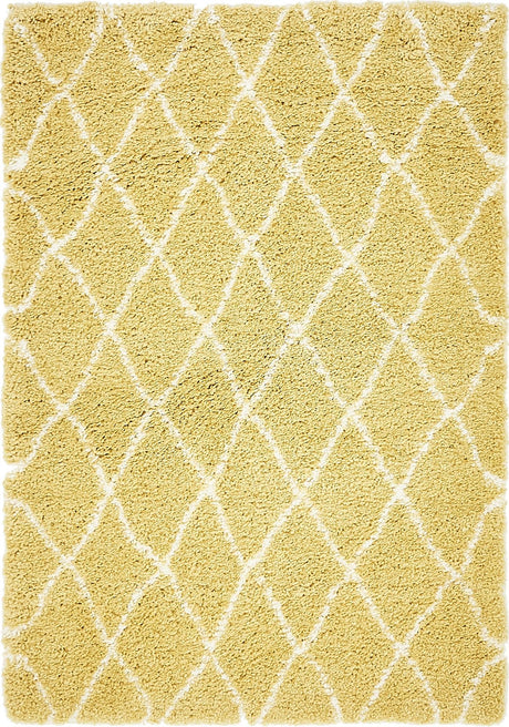 Yellow 4' 1 x 6' 1 Rabat Shag Rectangle Area Rug Thick Soft Touch Fluffy & Plush Shaggy Pile Durable Geometric Carpet for Luxury Interior Design for Sale at Rug Engine