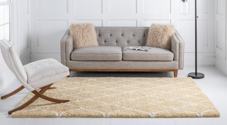 Yellow 5' 1 x 8' Rabat Shag Rectangle Area Rug Thick Soft Touch Fluffy & Plush Shaggy Pile Durable Geometric Carpet for Luxury Interior Design for Sale at Rug Engine