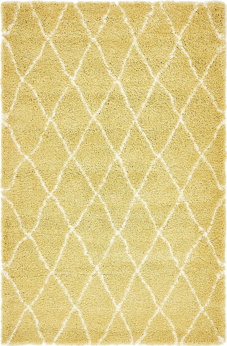 Yellow 5' 1 x 8' Rabat Shag Rectangle Area Rug Thick Soft Touch Fluffy & Plush Shaggy Pile Durable Geometric Carpet for Luxury Interior Design for Sale at Rug Engine