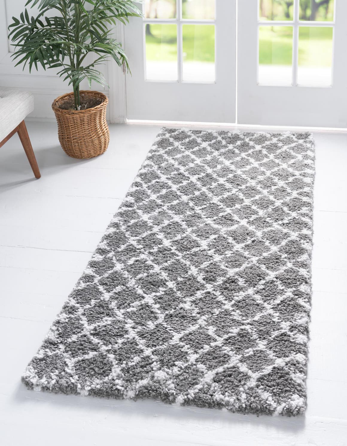 Gray 2' 7 x 10' Rabat Shag Runner Area Rug Thick Soft Touch Fluffy & Plush Shaggy Pile Durable Geometric Carpet for Luxury Interior Design for Sale at Rug Engine