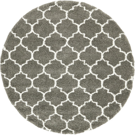 Gray 8' x 8' Rabat Shag Round Area Rug Thick Soft Touch Fluffy & Plush Shaggy Pile Durable Geometric Carpet for Luxury Interior Design for Sale at Rug Engine