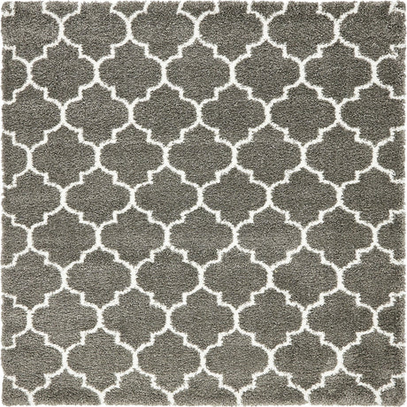 Gray 8' x 8' Rabat Shag Square Area Rug Thick Soft Touch Fluffy & Plush Shaggy Pile Durable Geometric Carpet for Luxury Interior Design for Sale at Rug Engine