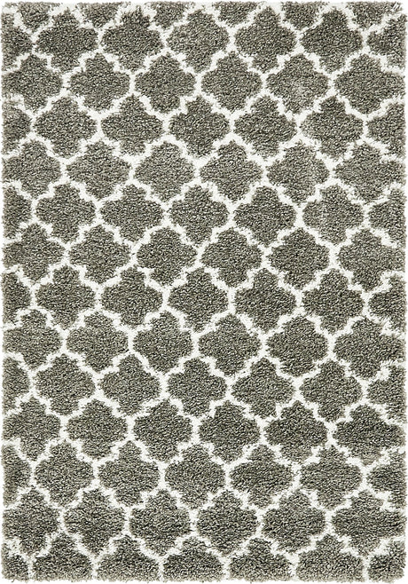 Gray 4' 1 x 6' 1 Rabat Shag Rectangle Area Rug Thick Soft Touch Fluffy & Plush Shaggy Pile Durable Geometric Carpet for Luxury Interior Design for Sale at Rug Engine
