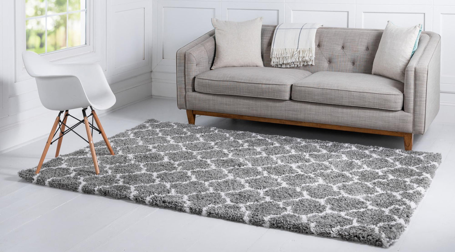 Gray 8' x 10' Rabat Shag Rectangle Area Rug Thick Soft Touch Fluffy & Plush Shaggy Pile Durable Geometric Carpet for Luxury Interior Design for Sale at Rug Engine