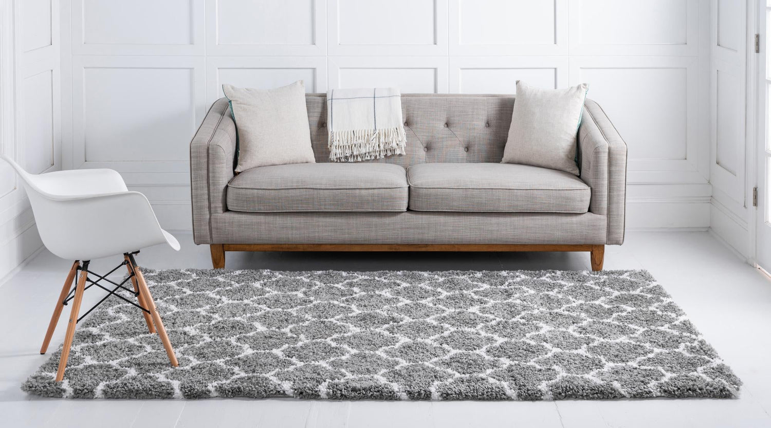 Gray 8' x 10' Rabat Shag Rectangle Area Rug Thick Soft Touch Fluffy & Plush Shaggy Pile Durable Geometric Carpet for Luxury Interior Design for Sale at Rug Engine