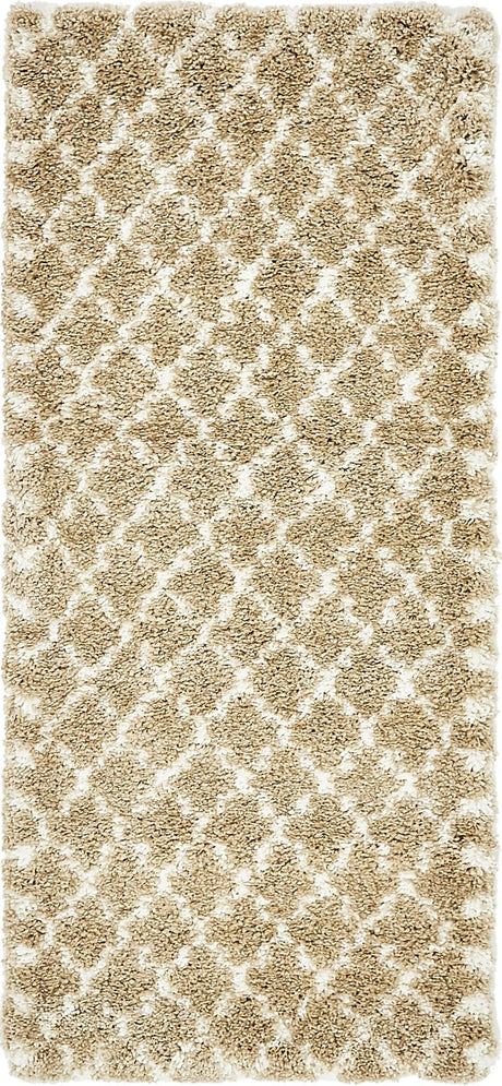Taupe 2' 7 x 6' 1 Rabat Shag Runner Area Rug Thick Soft Touch Fluffy & Plush Shaggy Pile Durable Geometric Carpet for Luxury Interior Design for Sale at Rug Engine