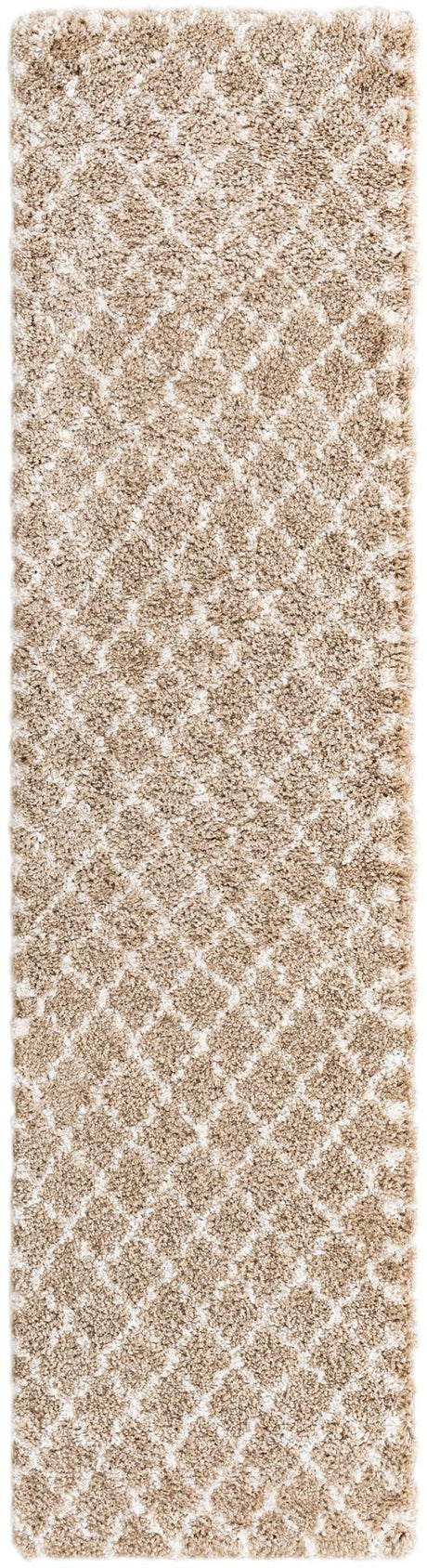 Taupe 2' 7 x 10' Rabat Shag Runner Area Rug Thick Soft Touch Fluffy & Plush Shaggy Pile Durable Geometric Carpet for Luxury Interior Design for Sale at Rug Engine