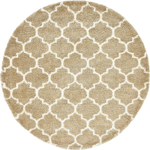 Taupe 8' x 8' Rabat Shag Round Area Rug Thick Soft Touch Fluffy & Plush Shaggy Pile