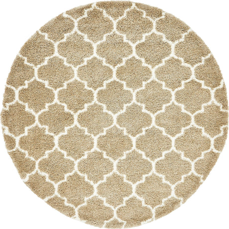 Taupe 8' x 8' Rabat Shag Round Area Rug Thick Soft Touch Fluffy & Plush Shaggy Pile Durable Geometric Carpet for Luxury Interior Design for Sale at Rug Engine