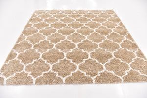 Taupe 8' x 8' Rabat Shag Square Area Rug Thick Soft Touch Fluffy & Plush Shaggy Pile